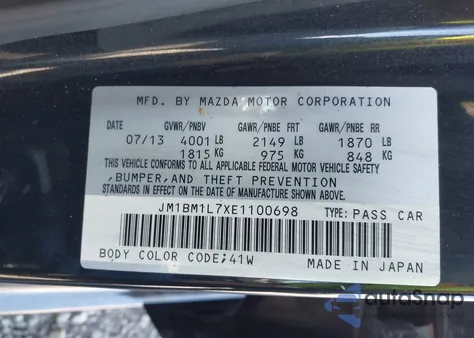 2014 Mazda Mazda3 I Touring from USA, damaged, VIN JM1BM1L7XE1100698
